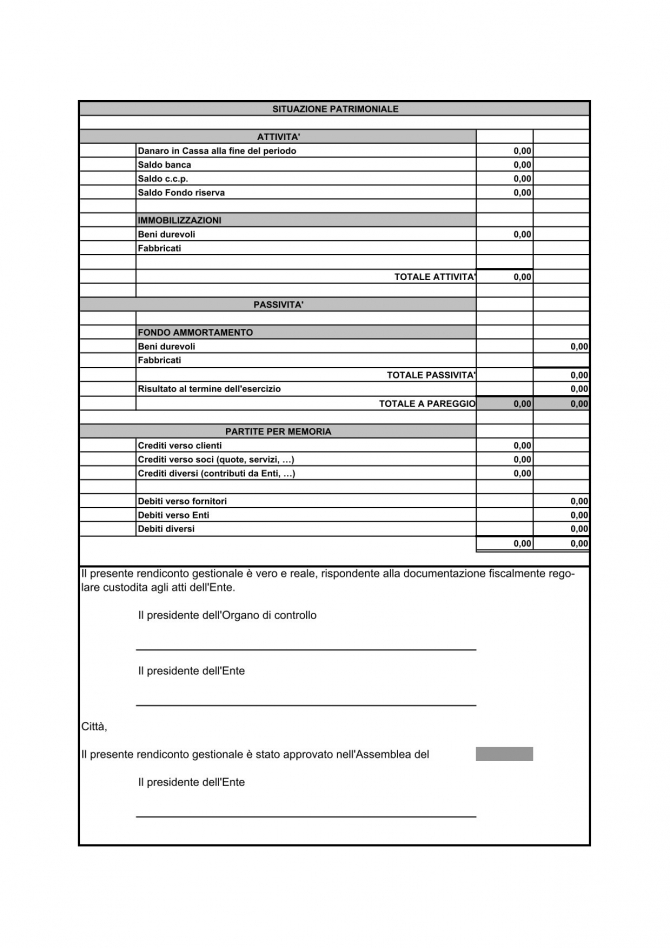 Fac simile Rendiconto: Situazione patrimoniale - www.andolfatto.it